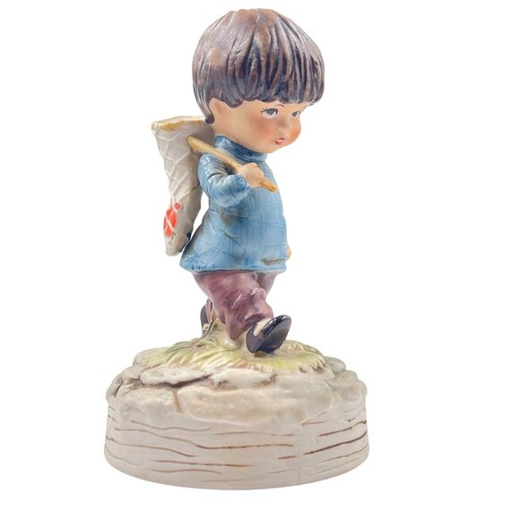Vintage Gorham Moppets 1973 Fran Mar Music Box Figurine Boy Fishing - Picture 1 of 11